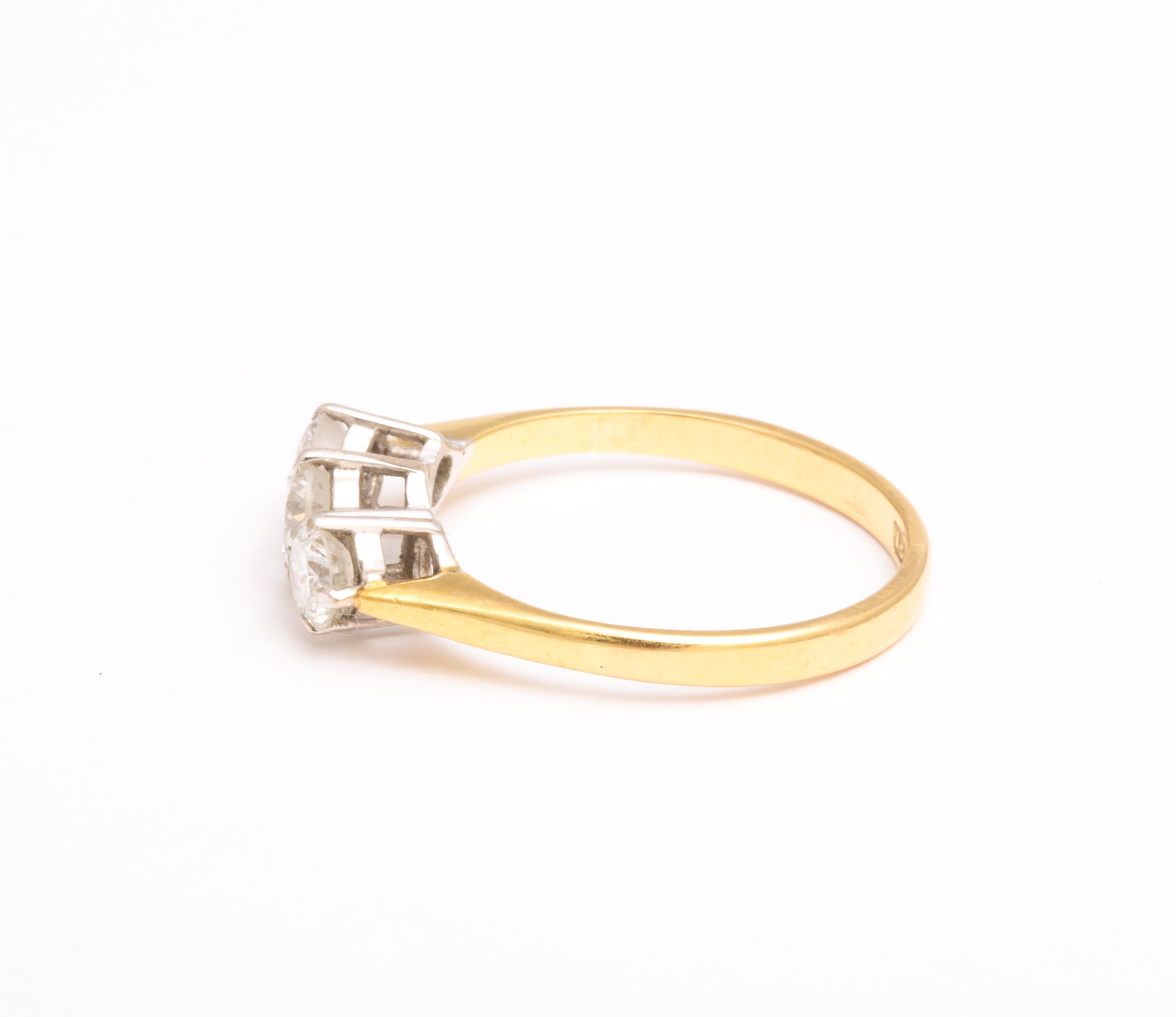 Edwardian 18 Karat Gold Diamond Three Stone Ring For Sale 4