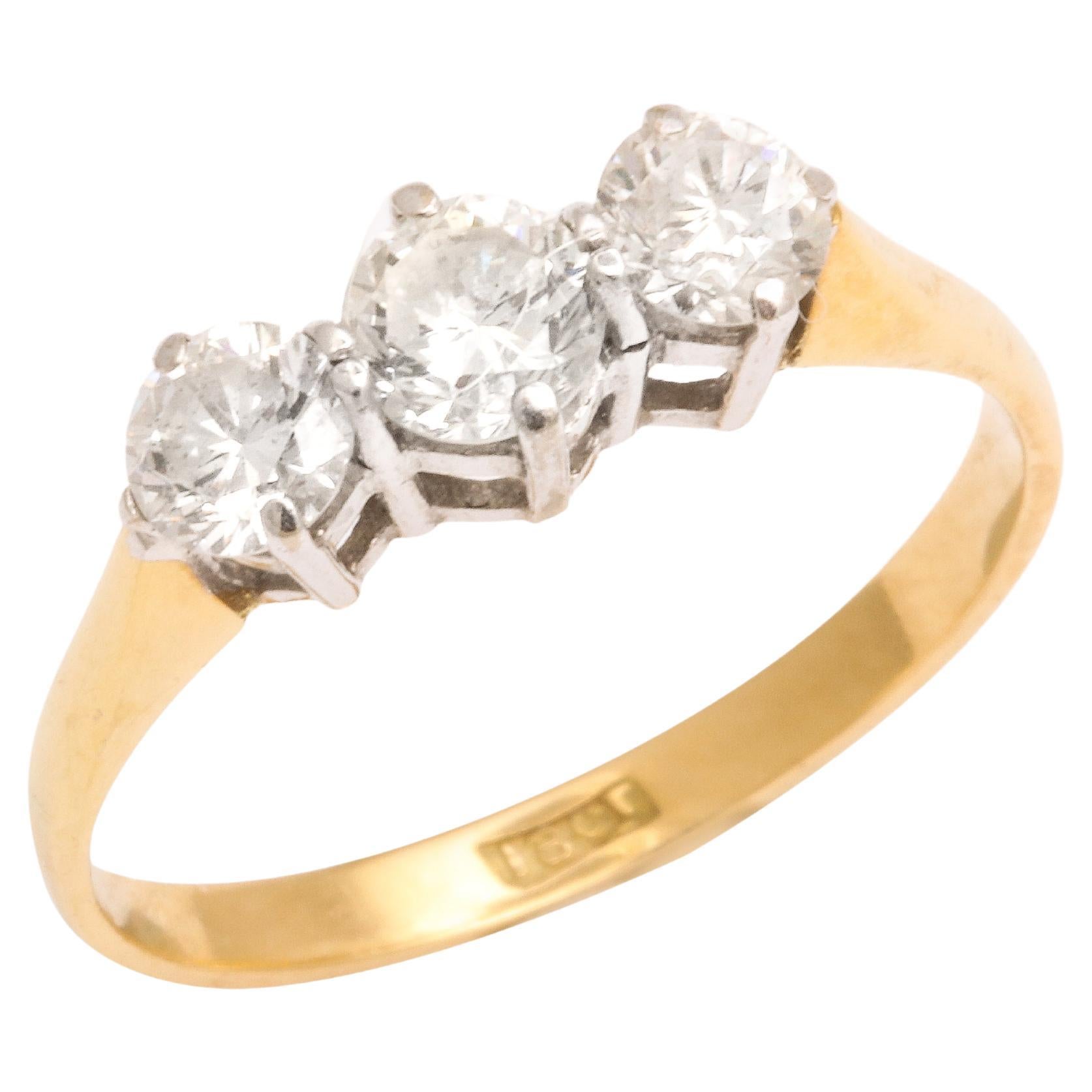 Edwardian 18 Karat Gold Diamond Three Stone Ring For Sale