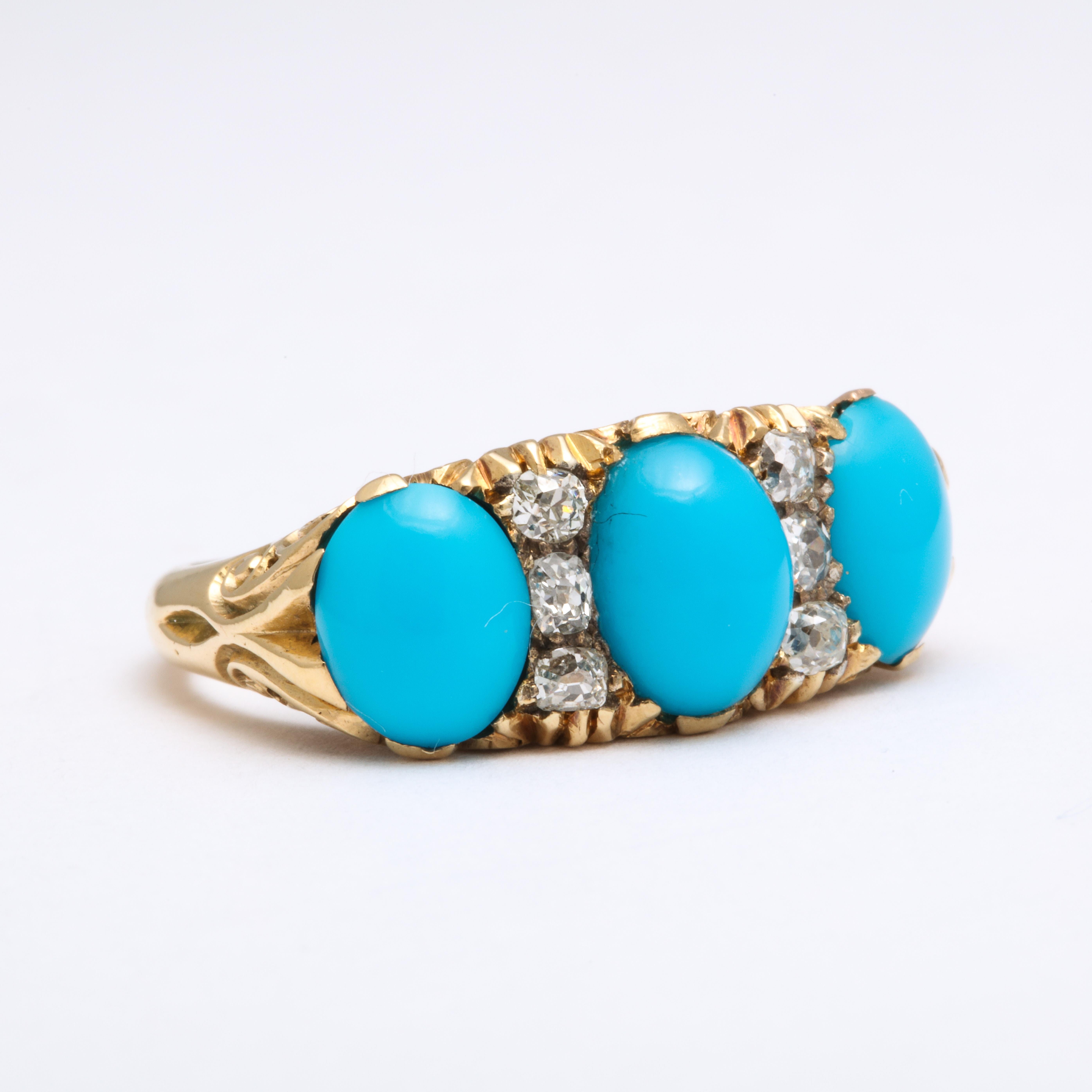 Women's or Men's Edwardian 18kt Turquoise and Diamond Ring For Sale