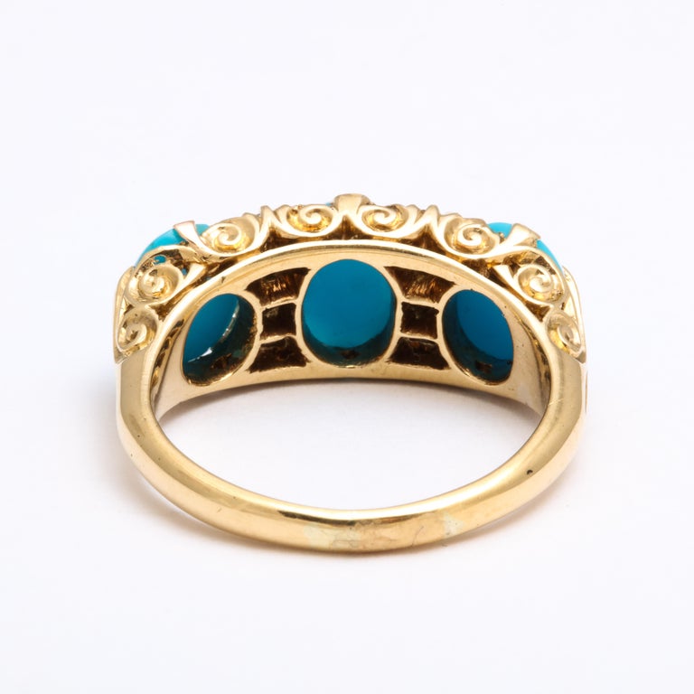Edwardian 18kt Turquoise and Diamond Ring For Sale 1