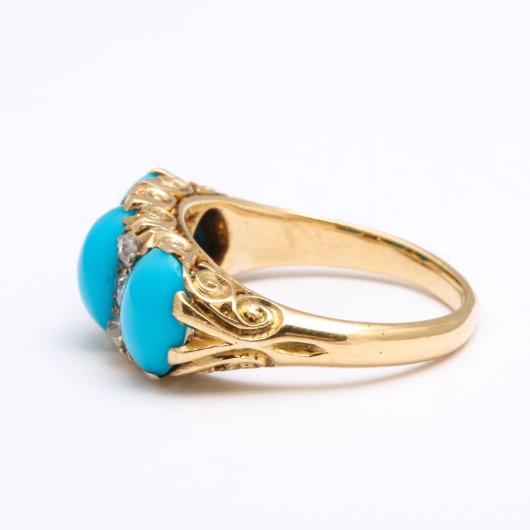 Edwardian 18kt Turquoise and Diamond Ring For Sale 2