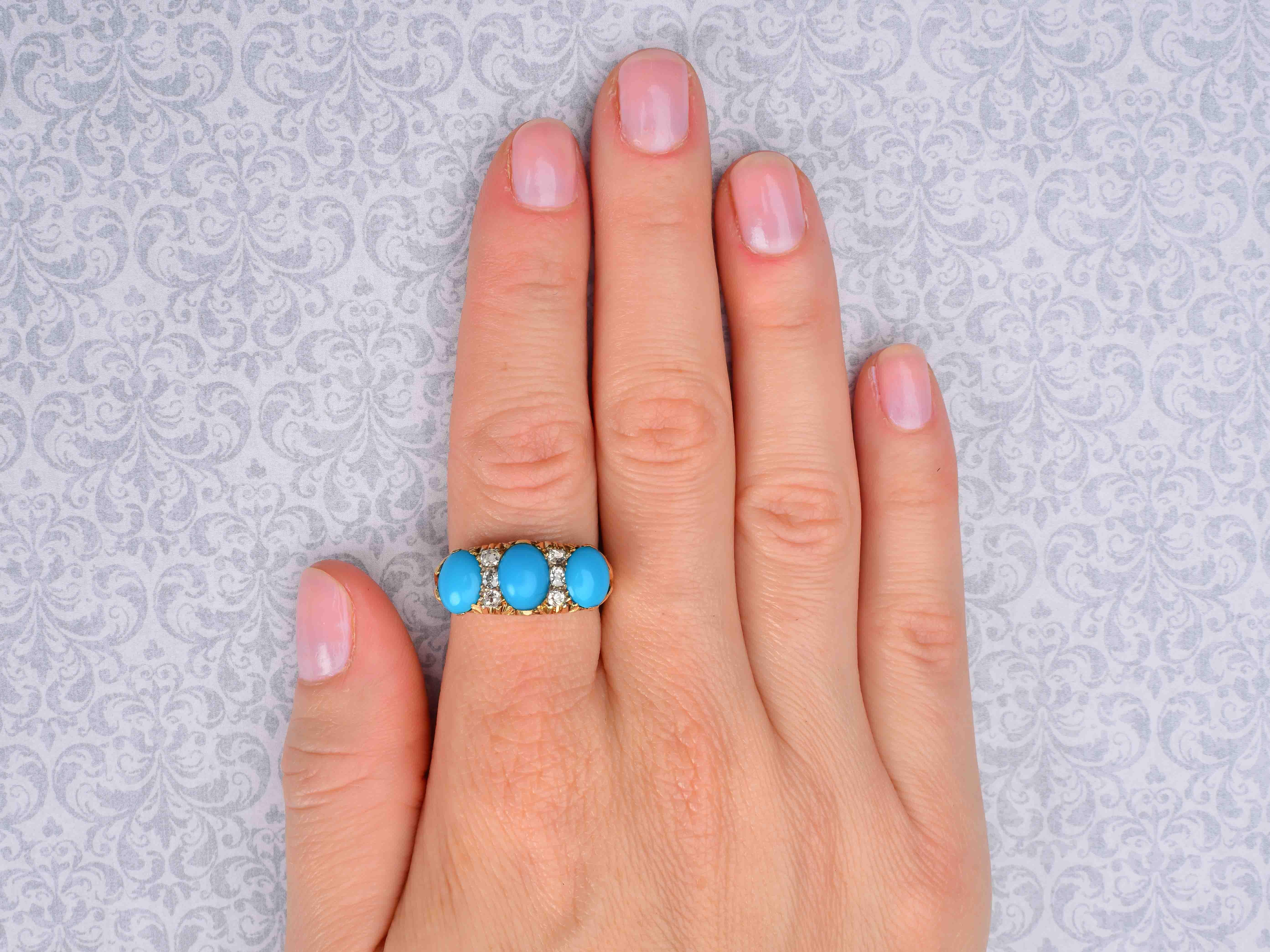 Bague édouardienne en turquoise et diamants de 18 carats en vente 2