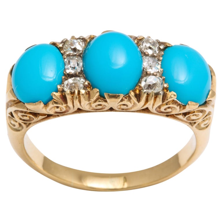 Edwardian 18kt Turquoise and Diamond Ring For Sale