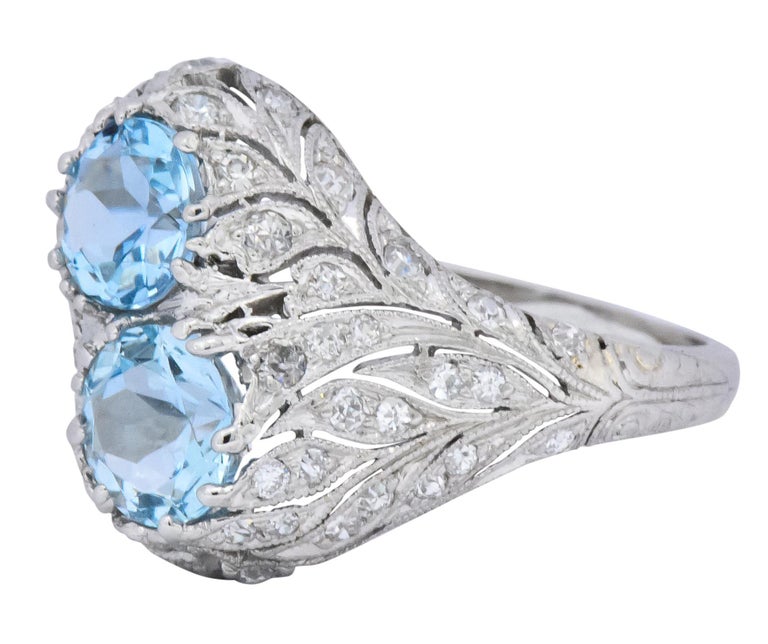 Edwardian 1.80 Carat Aquamarine Diamond Platinum Toi et Moi Ring For ...