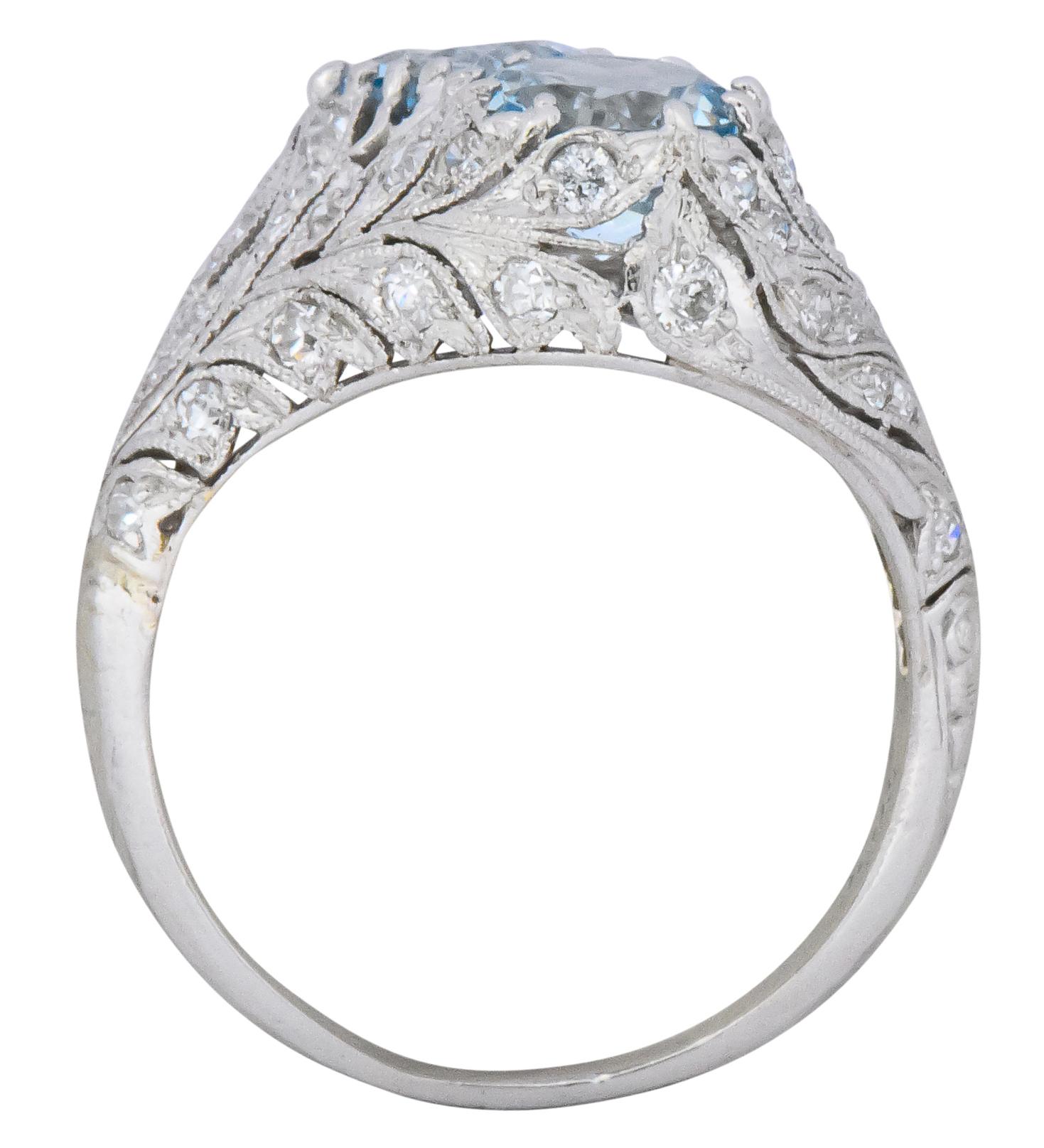 Round Cut Edwardian 1.80 Carat Aquamarine Diamond Platinum Toi et Moi Ring