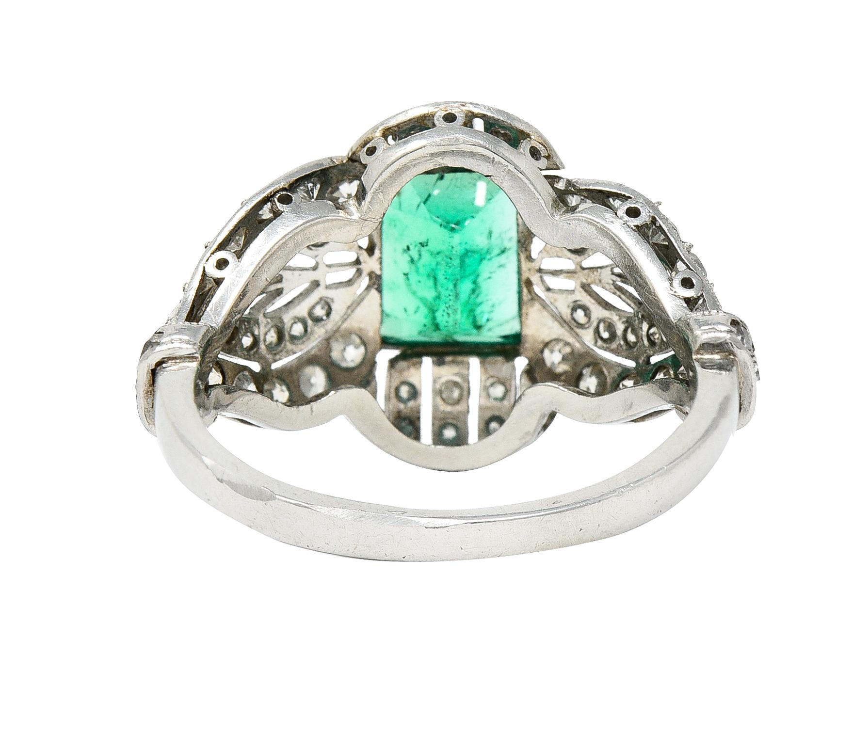 Edwardian 1.80 Carats Emerald Diamond Platinum Dinner Ring In Excellent Condition In Philadelphia, PA