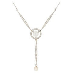 Edwardian 1.80ct Diamond and Pearl Necklace, c.1910s