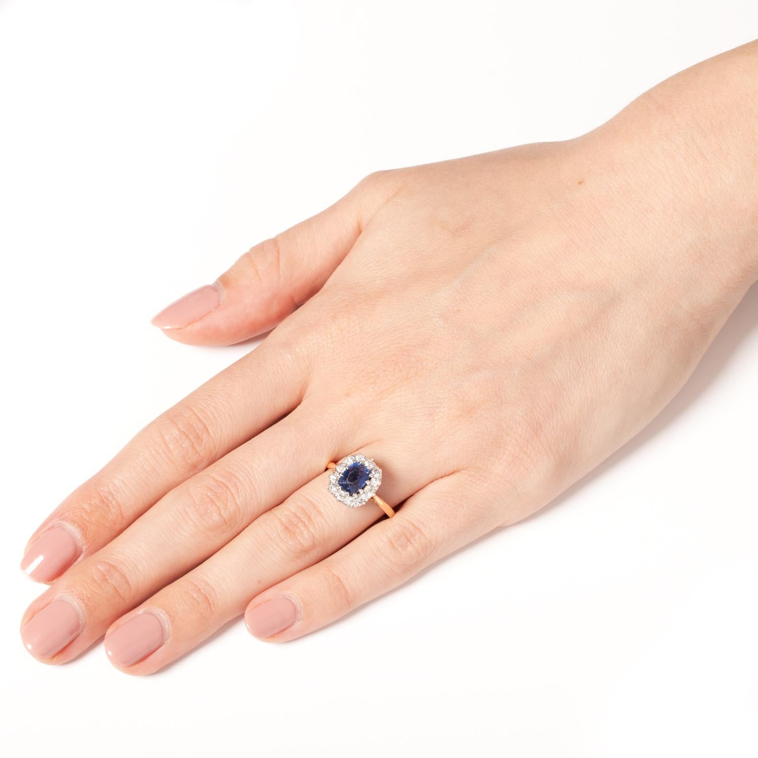 Women's Edwardian 1.80ct Sapphire and Diamond Cluster Ring, c.1910s
