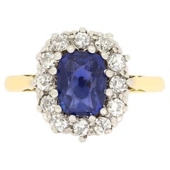 Edwardian 1.80ct Sapphire and Diamond Cluster Ring, c.1910s