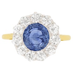 Edwardian 1.80ct Sapphire and Diamond Halo Ring, c.1910s