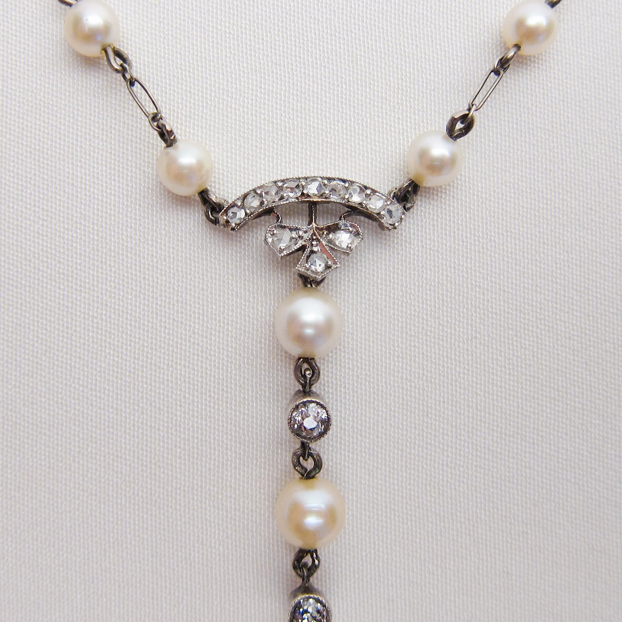 Edwardian 1.85 Carat Old European Diamond and Cultured Pearl Cluster Pendant In Excellent Condition For Sale In Seattle, WA