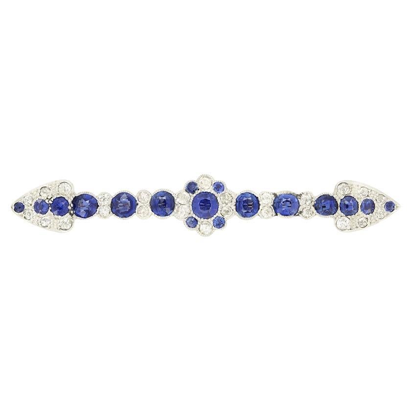 Edwardian 1.86ct Sapphire and Diamond Bar Brooch, c.1910s