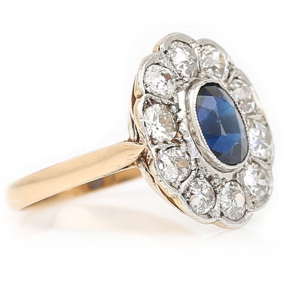 Women's Edwardian 18ct Gold 1ct Sapphire and 1ct Diamond Cluster Ring, Circa 1910 For Sale