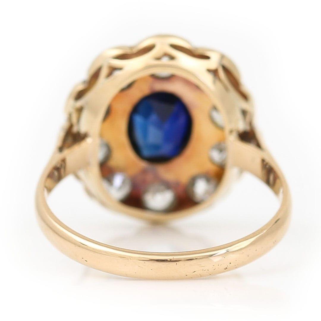 Edwardian 18ct Gold 1ct Sapphire and 1ct Diamond Cluster Ring, Circa 1910 For Sale 2