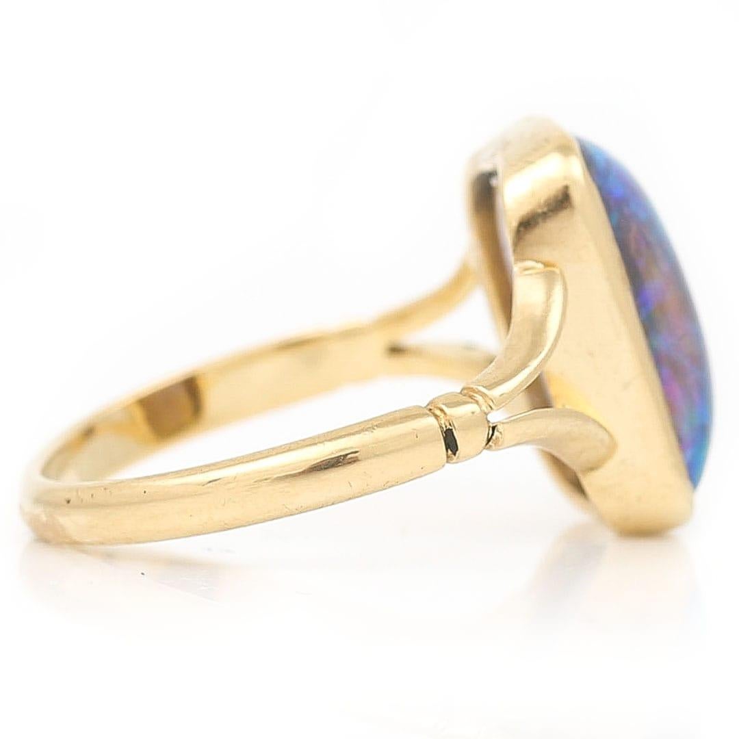 Cabochon Edwardian 18 Carat Gold 3.3 Carat Blue Water Opal Single Stone Ring, circa 1905