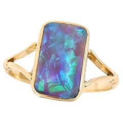 Anello edoardiano in oro 18 carati da 3,3 carati con opale blu d'acqua Single Stone, circa 1905