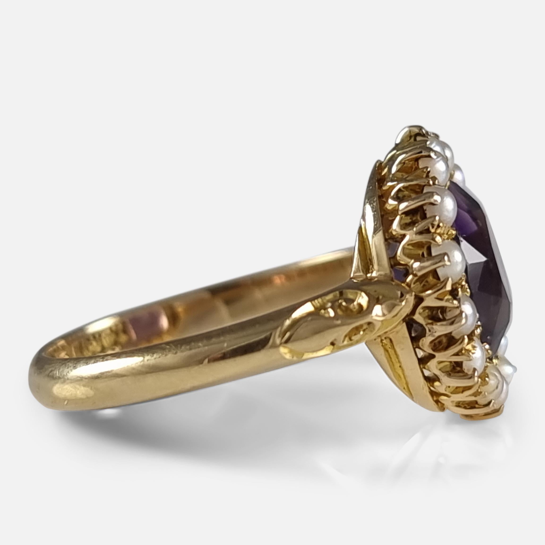 Edwardian 18 Carat Gold Amethyst and Pearl Cluster Ring, 1909 1