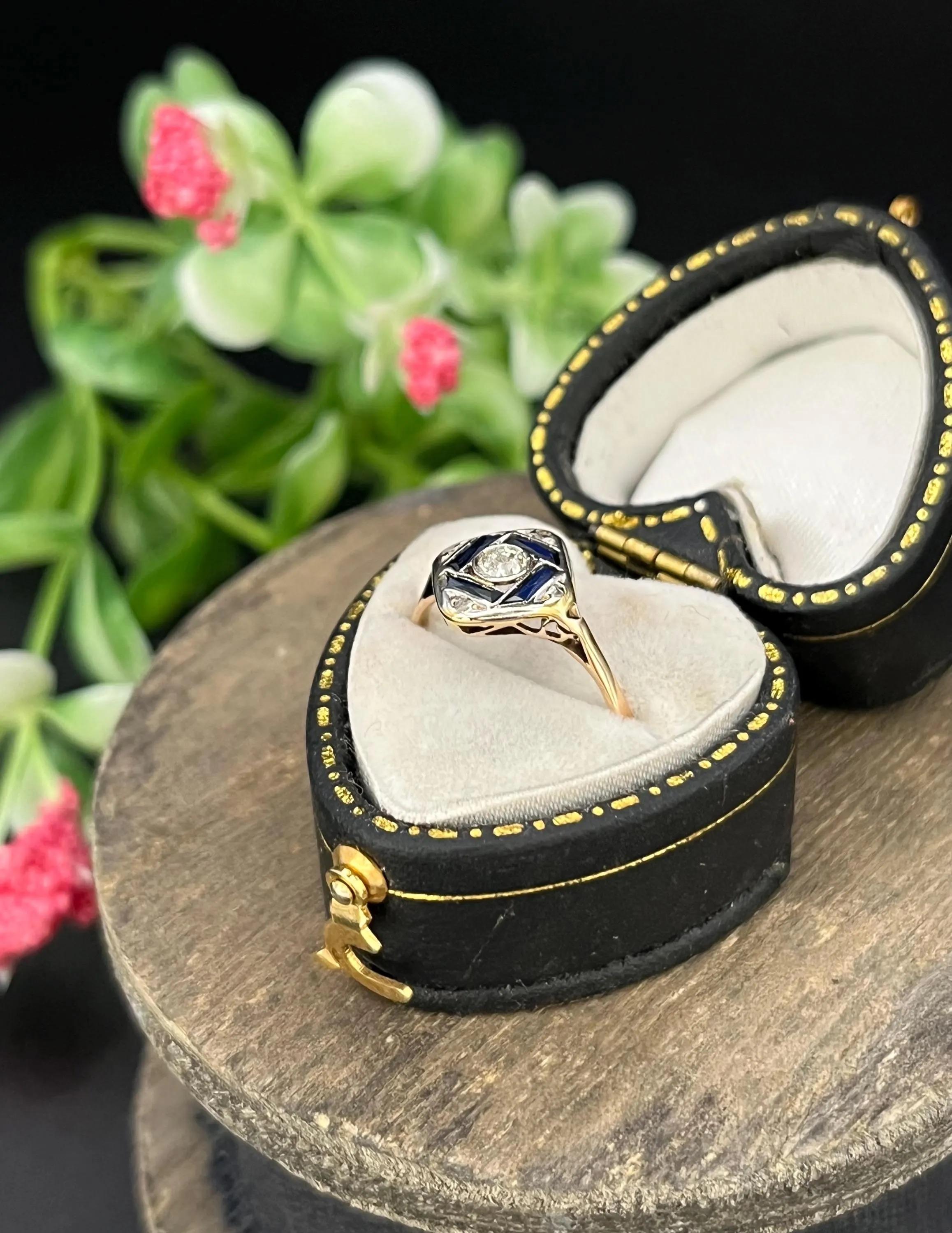 Brilliant Cut Edwardian 18ct Gold and Platinum, Sapphire & Diamond Ring For Sale