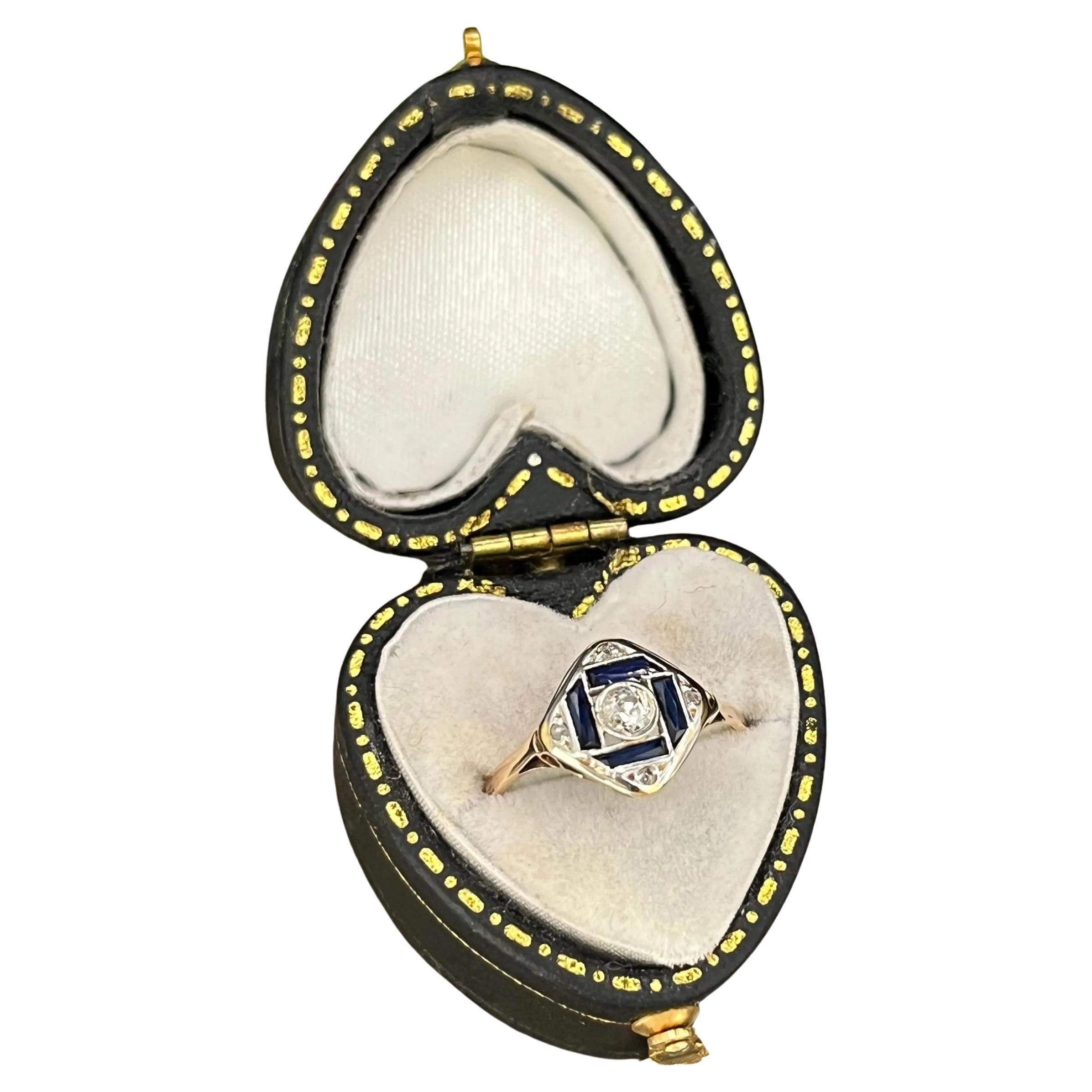 Edwardian 18ct Gold and Platinum, Sapphire & Diamond Ring For Sale