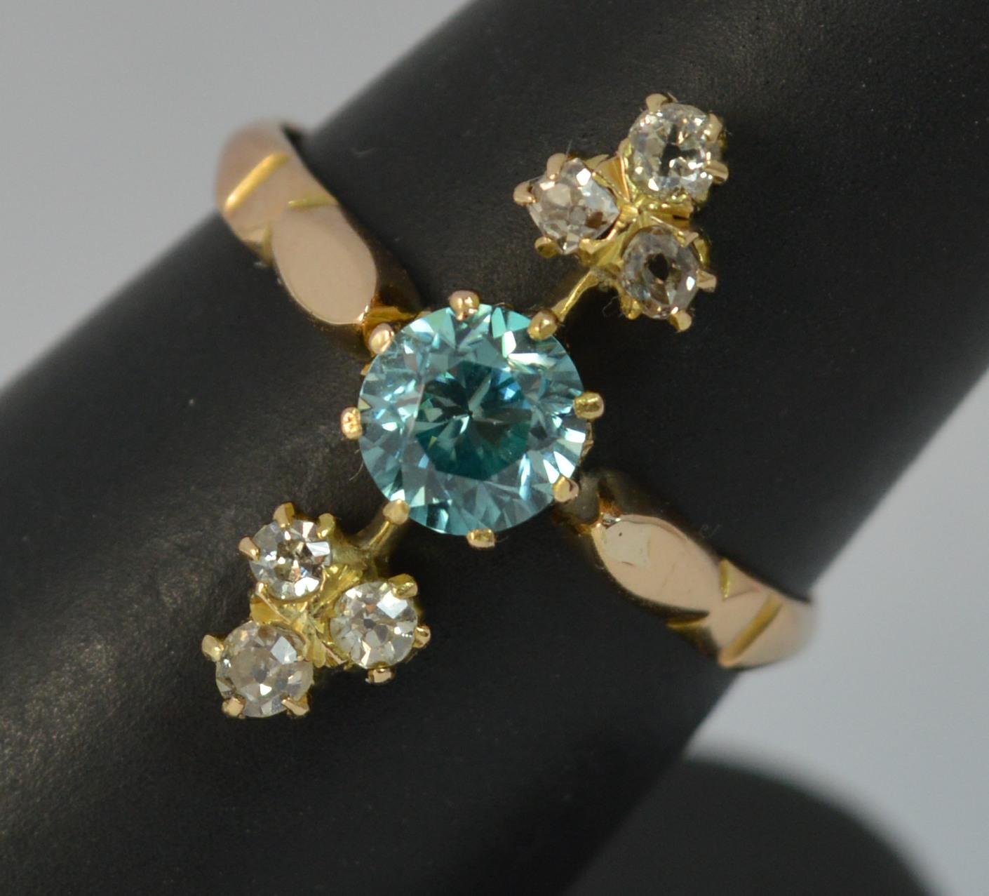 Edwardian 18 Carat Gold Blue Zircon and Old Cut Diamond Ring 9