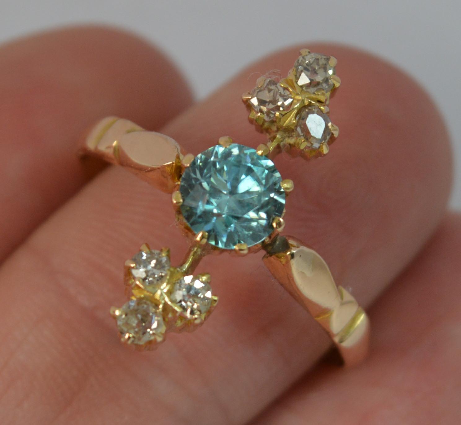 Women's Edwardian 18 Carat Gold Blue Zircon and Old Cut Diamond Ring