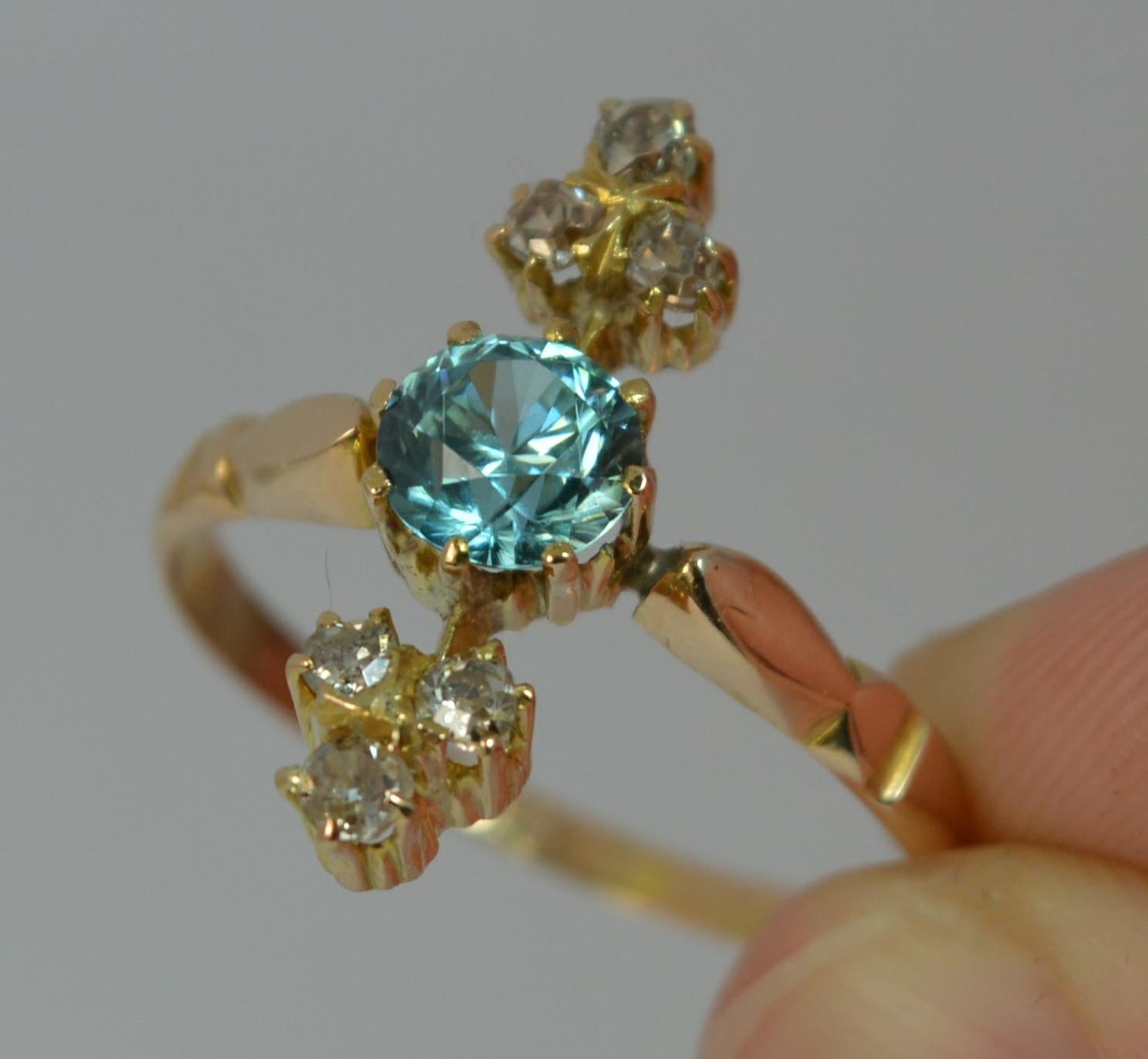 Edwardian 18 Carat Gold Blue Zircon and Old Cut Diamond Ring 1