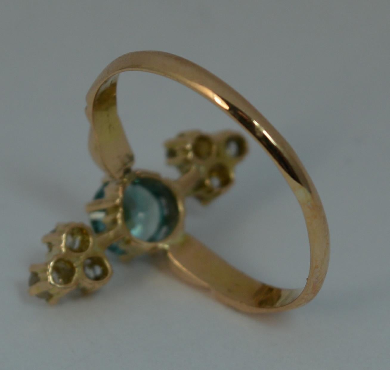 Edwardian 18 Carat Gold Blue Zircon and Old Cut Diamond Ring 3