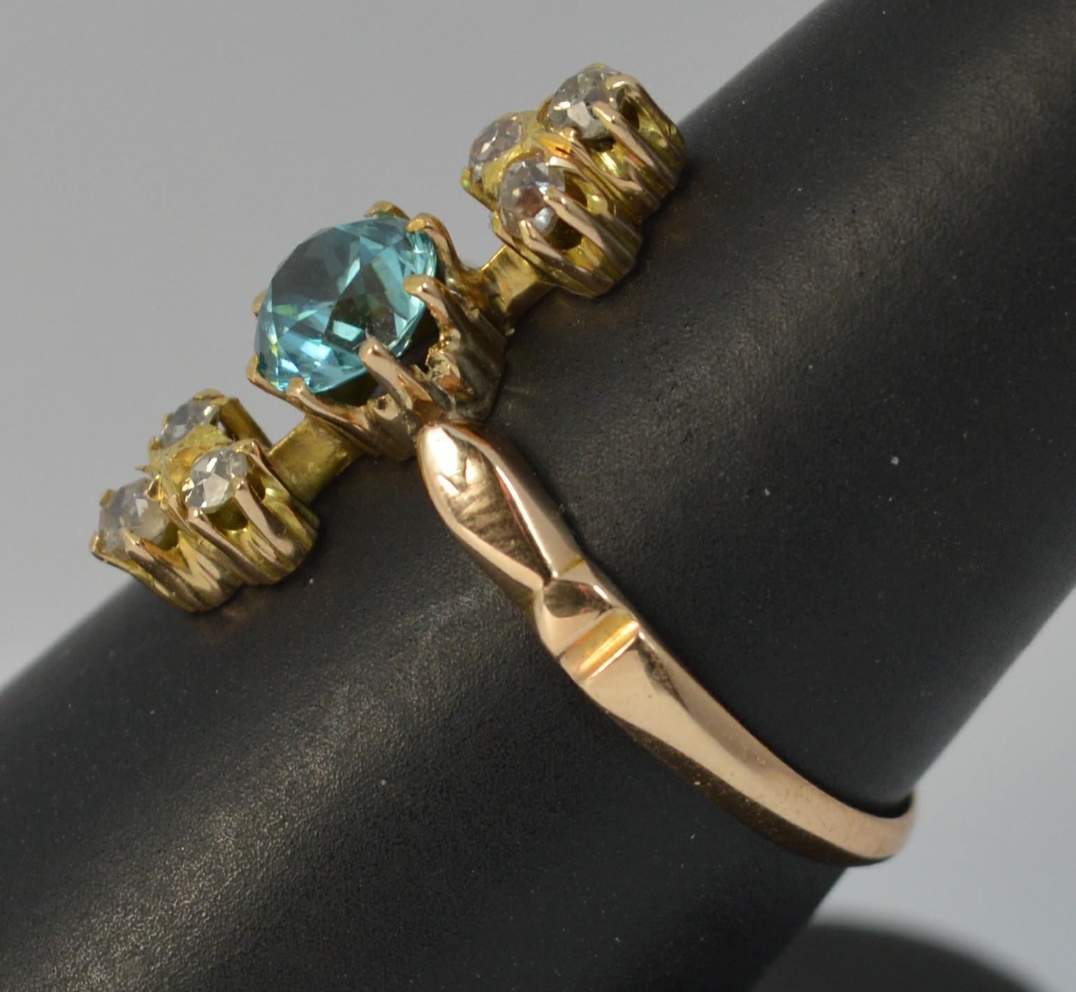 Edwardian 18 Carat Gold Blue Zircon and Old Cut Diamond Ring 4