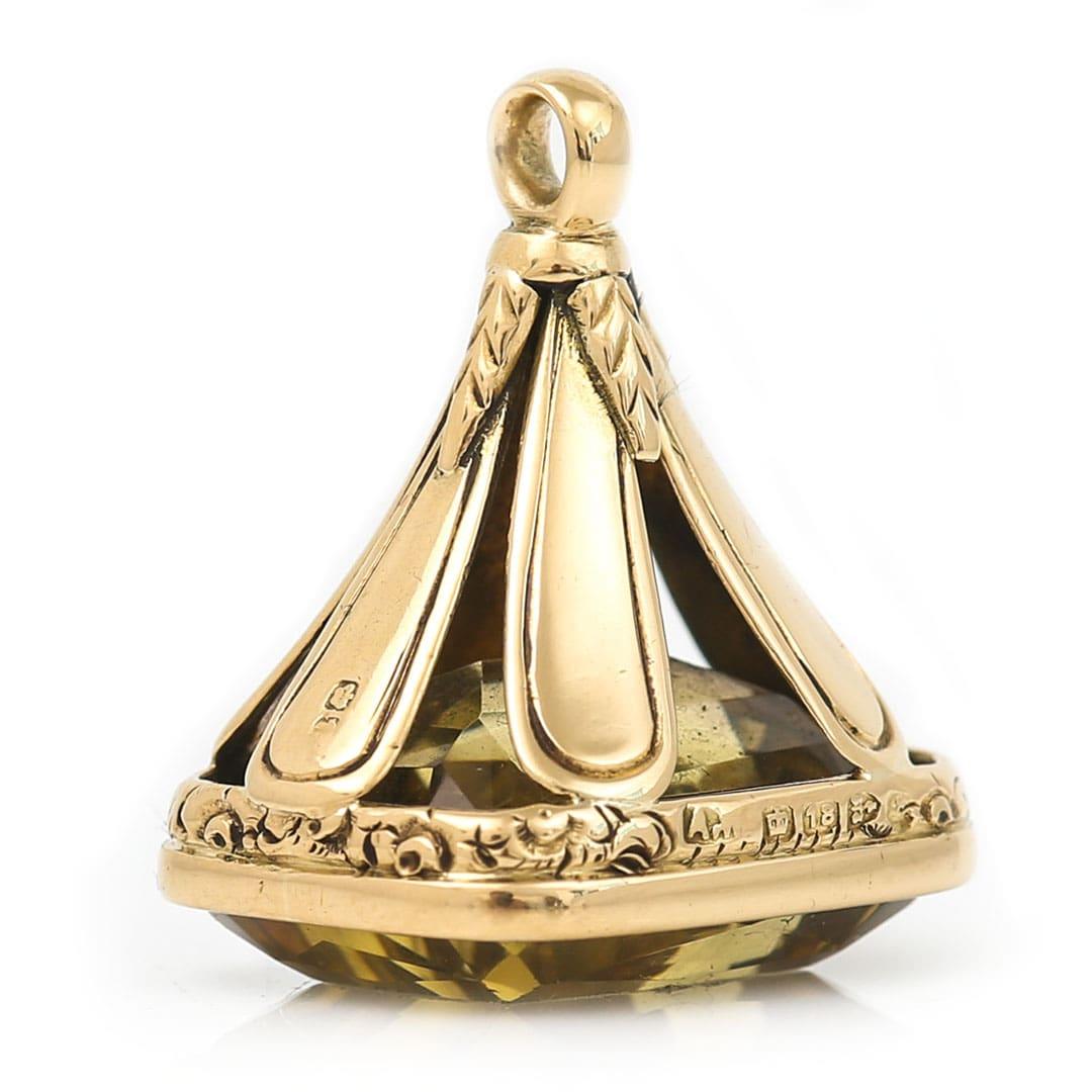 An impressive early Edwardian 18ct yellow gold citrine set fob seal dating from 1902. The original owner made the decision to keep the base blank which means the new owner still has the possibility to have a monogram or crest engraved. A nice detail
