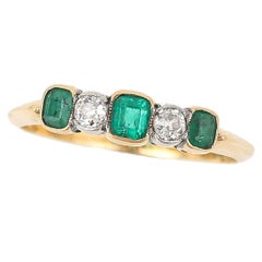 Antique Edwardian 18ct Gold Emerald and Diamond Five Stone Ring