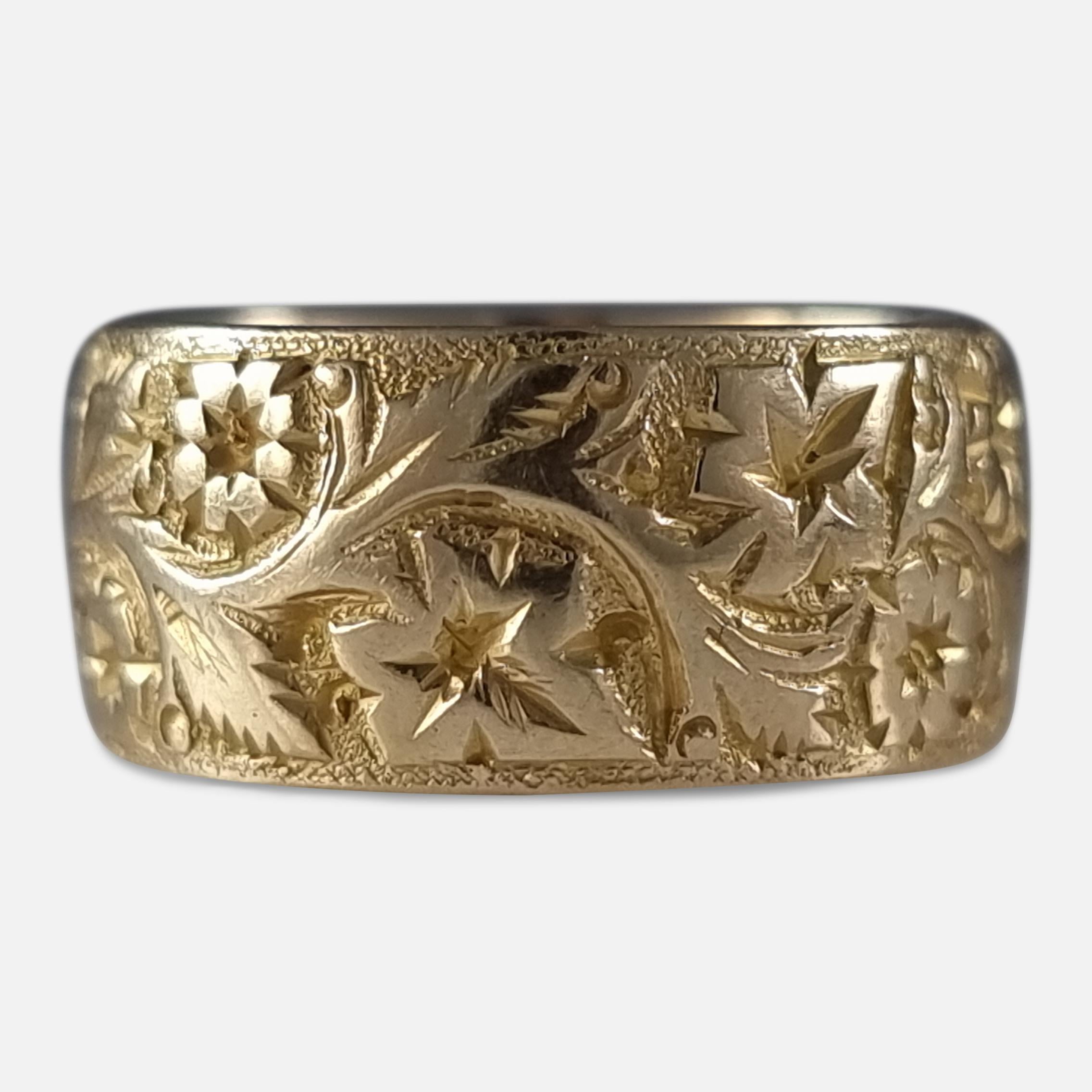 George V Edwardian 18ct Gold Engraved Keeper Ring, 1906