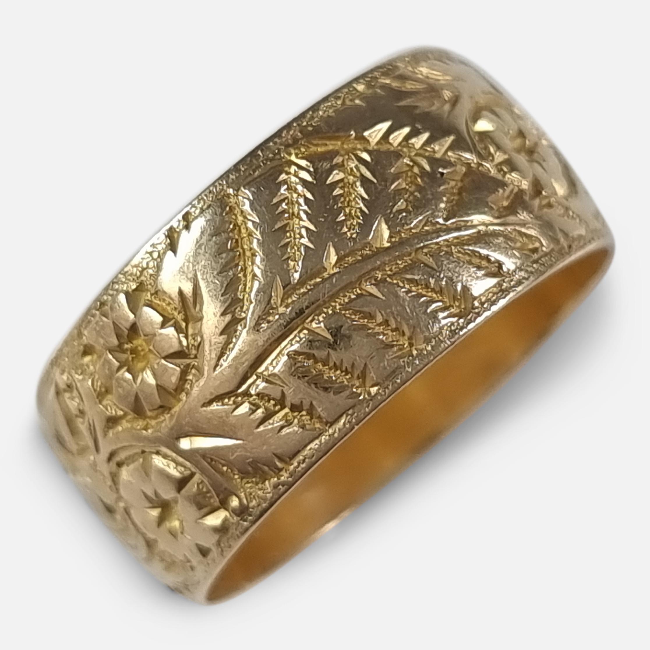Edwardian 18ct Gold Engraved Keeper Ring, 1906 2