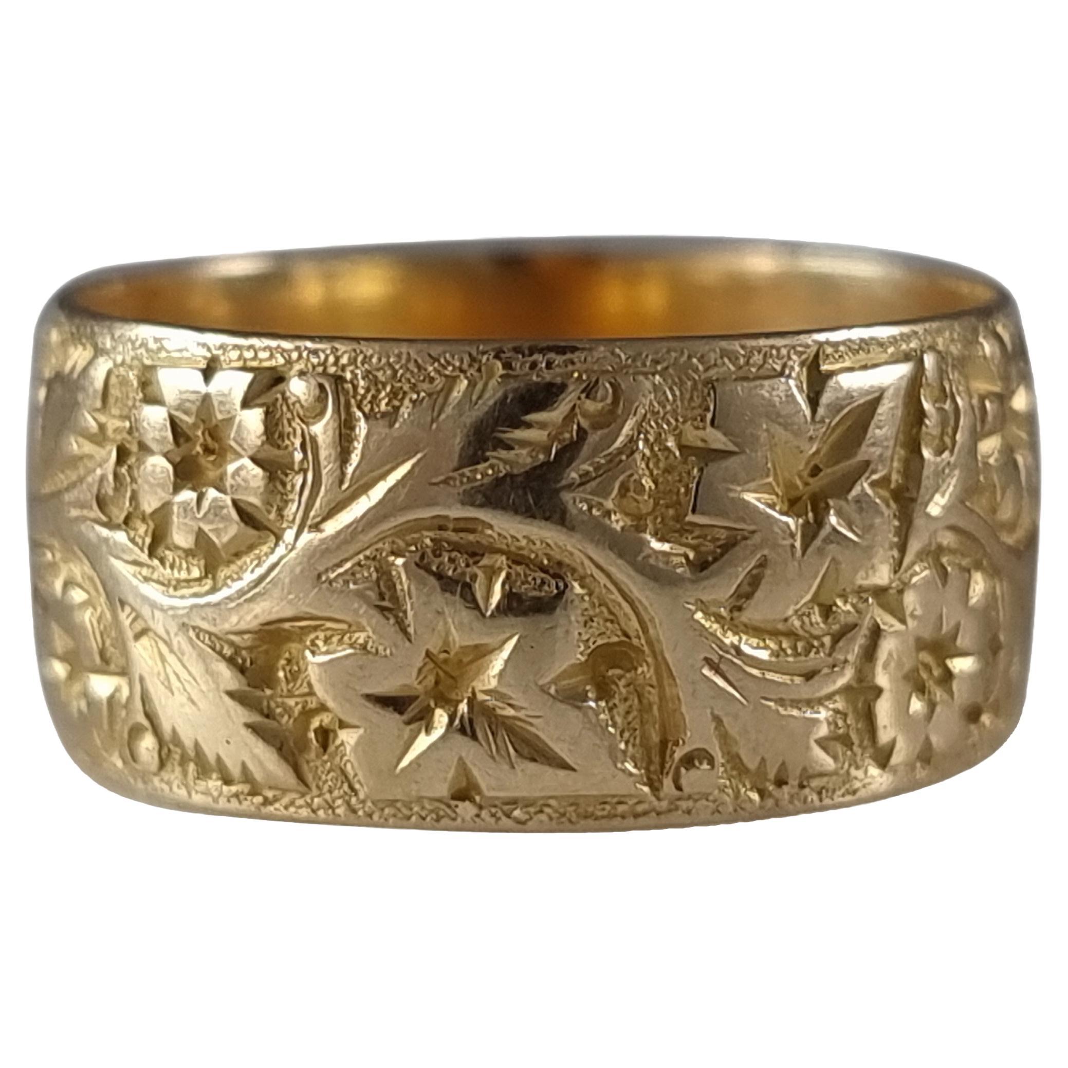 Edwardian 18ct Gold Engraved Keeper Ring, 1906