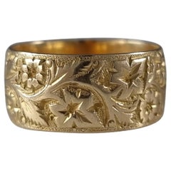 Antique Edwardian 18ct Gold Engraved Keeper Ring, 1906
