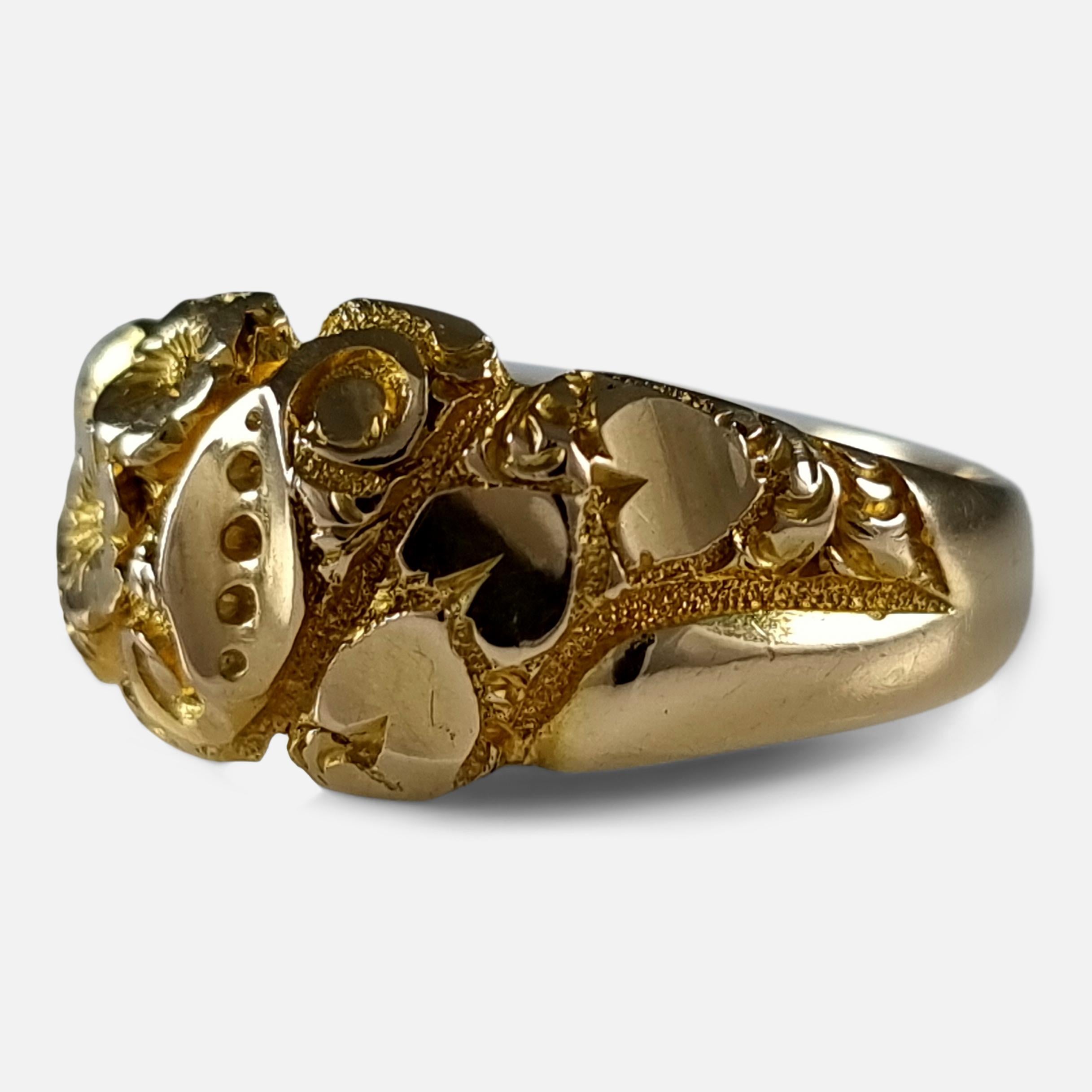 Edwardian 18 Carat Gold Engraved Keeper Ring, 1907 7