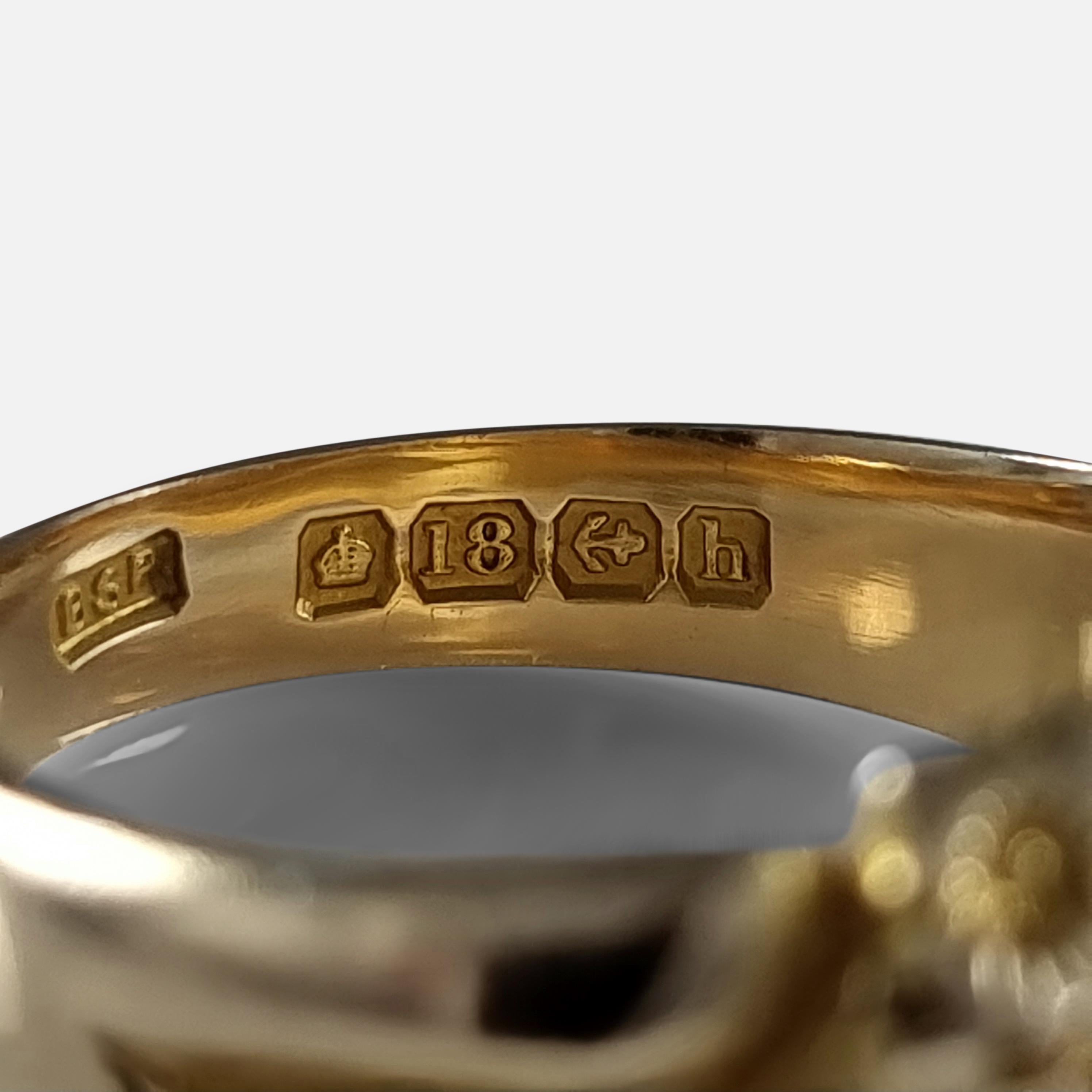 Edwardian 18 Carat Gold Engraved Keeper Ring, 1907 8