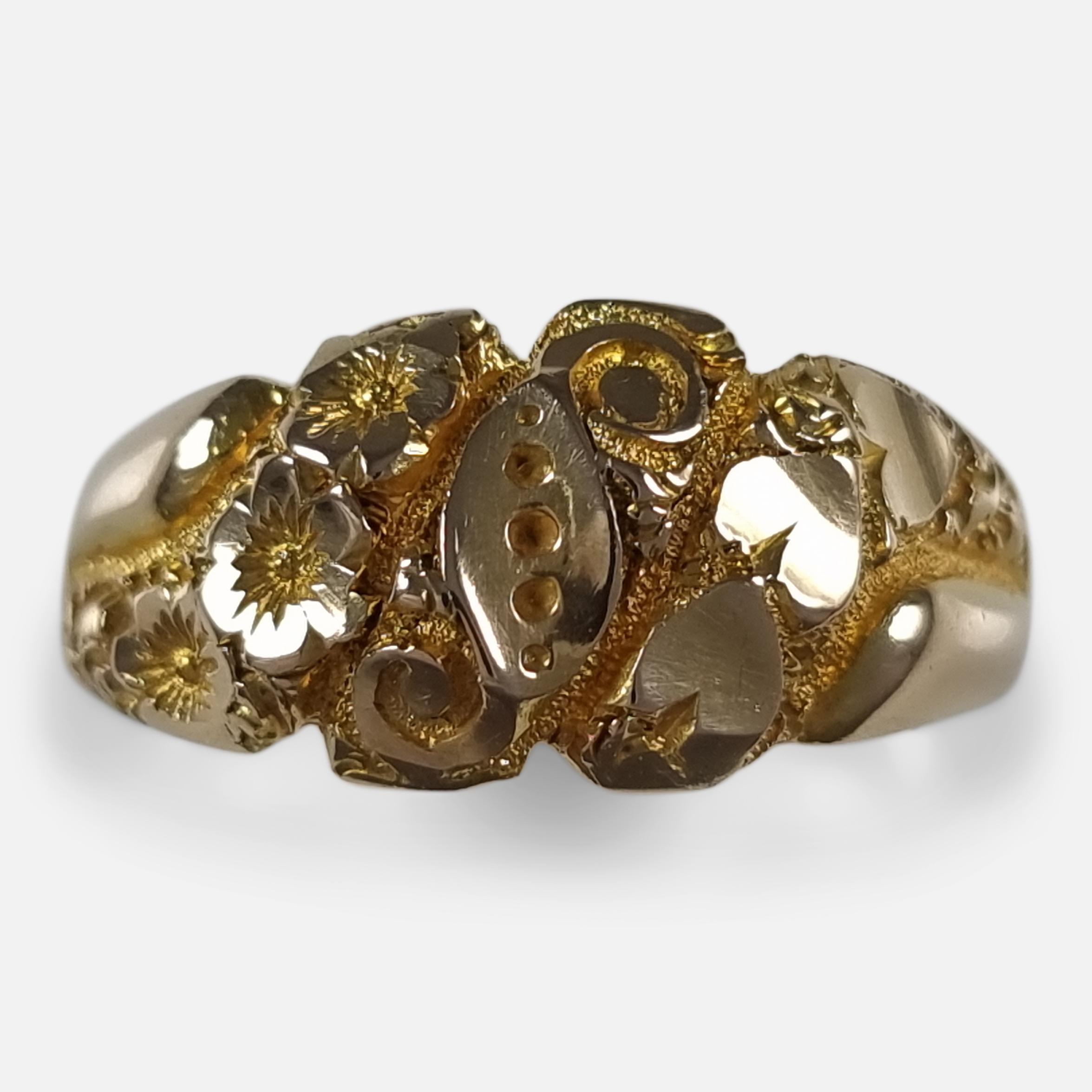 Edwardian 18 Carat Gold Engraved Keeper Ring, 1907 10