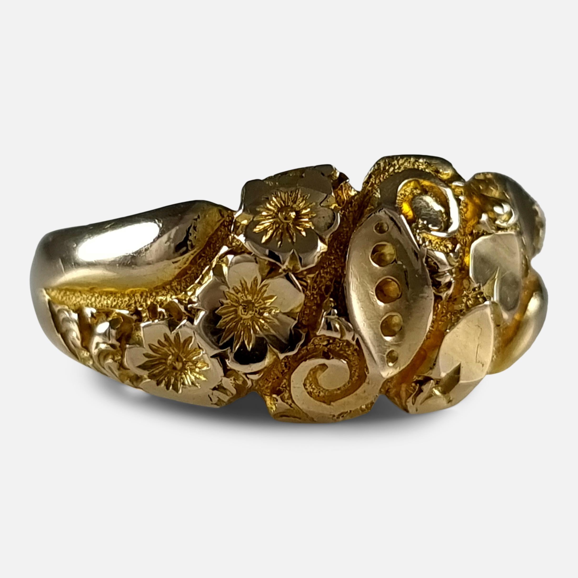 Women's or Men's Edwardian 18 Carat Gold Engraved Keeper Ring, 1907