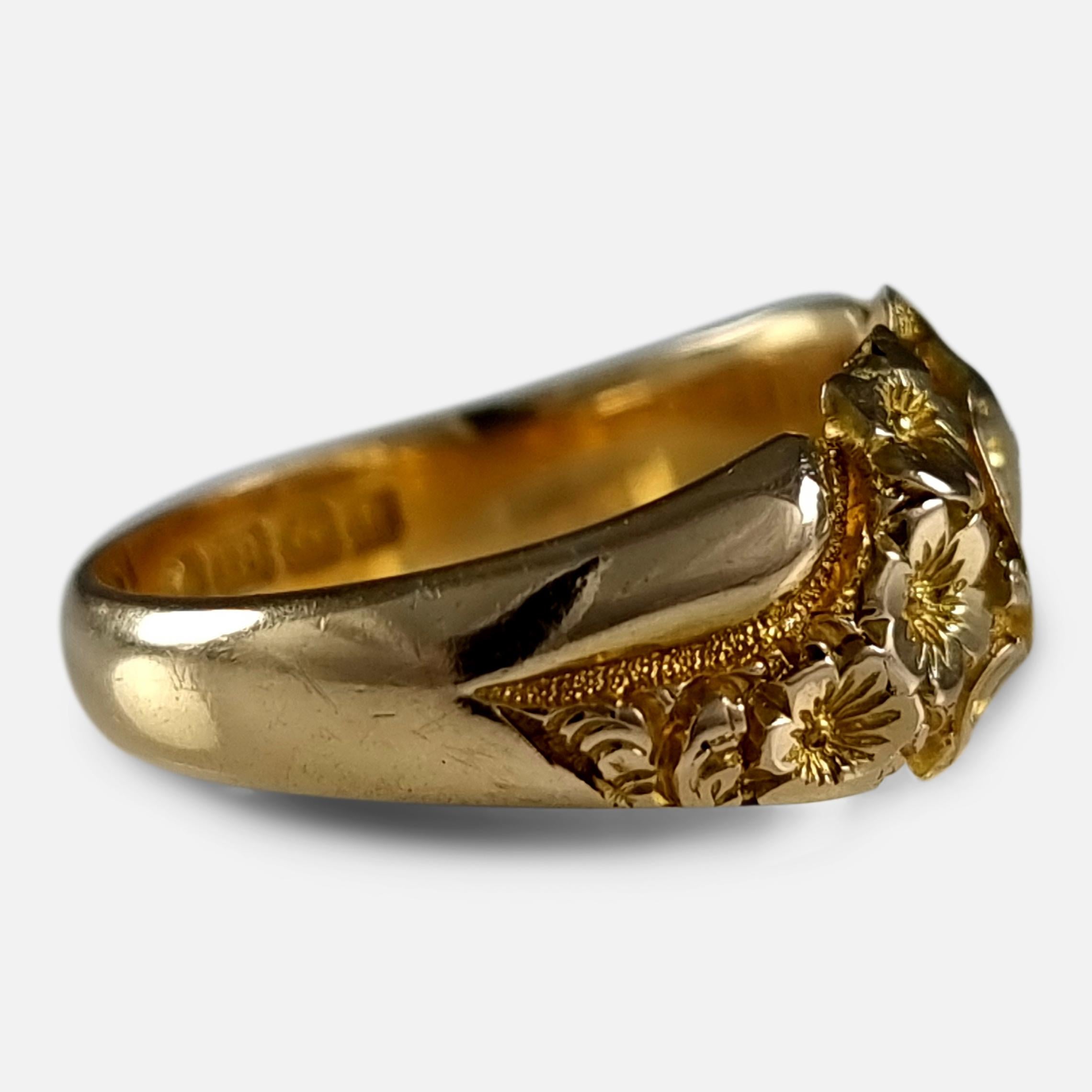 Edwardian 18 Carat Gold Engraved Keeper Ring, 1907 2