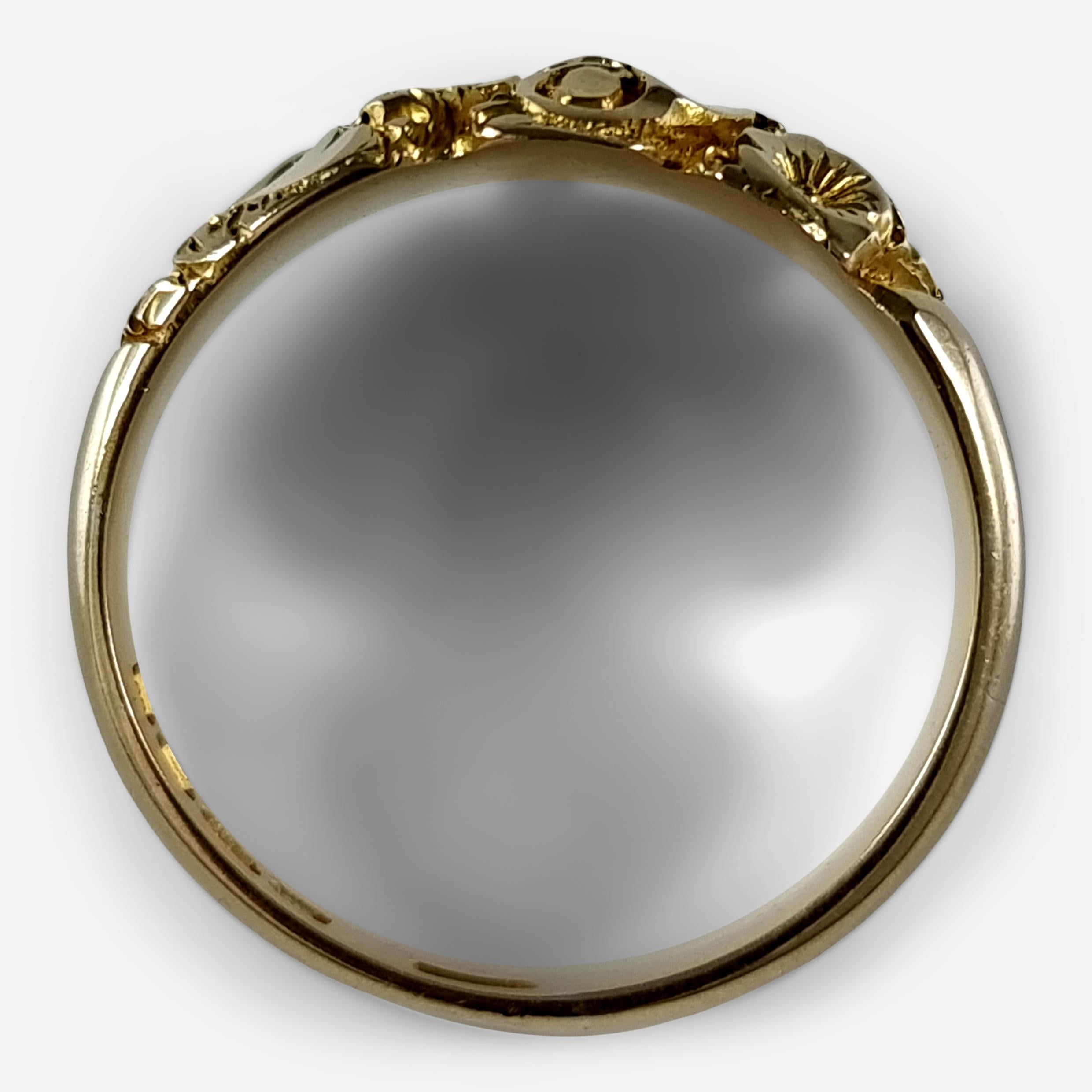 Edwardian 18 Carat Gold Engraved Keeper Ring, 1907 4