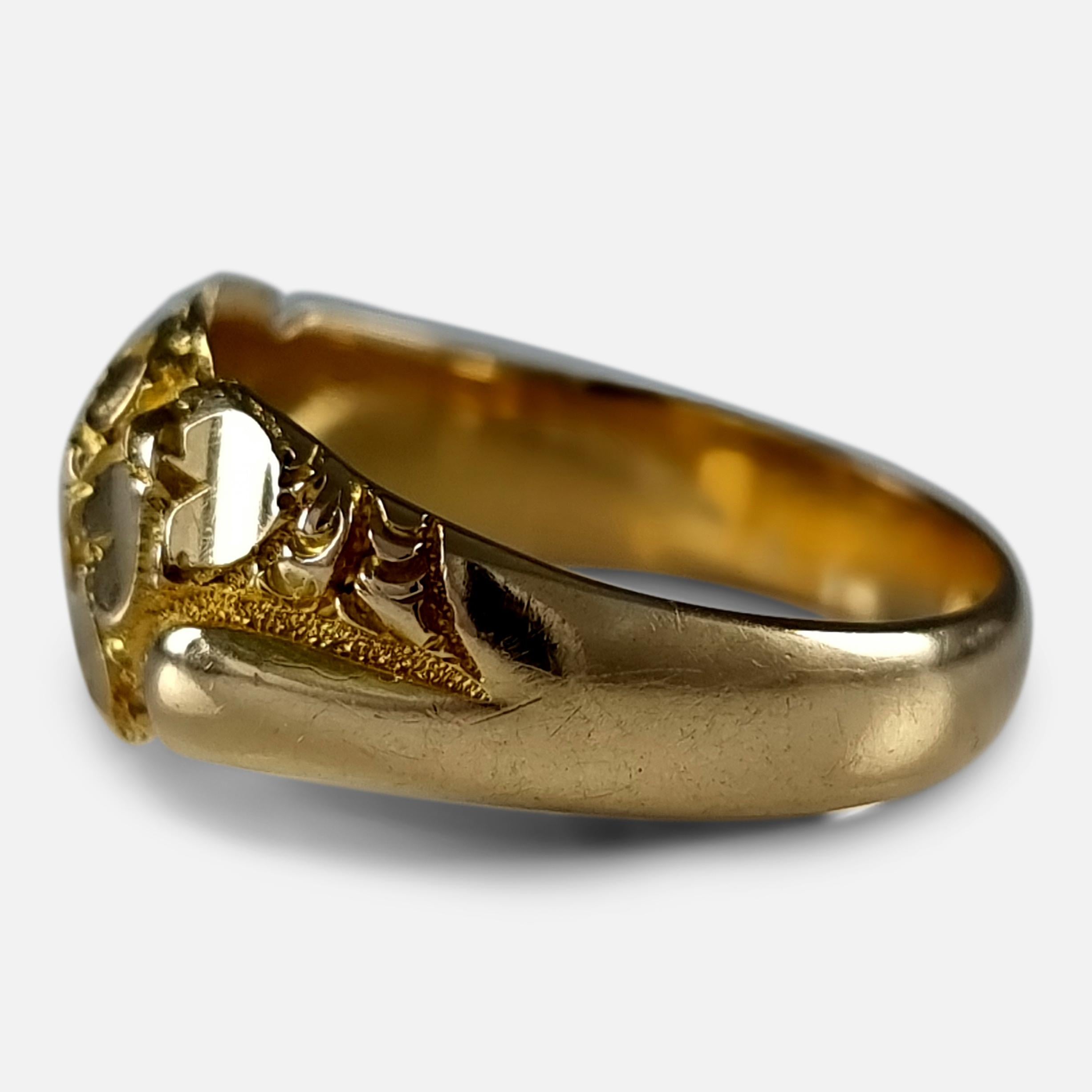Edwardian 18 Carat Gold Engraved Keeper Ring, 1907 5
