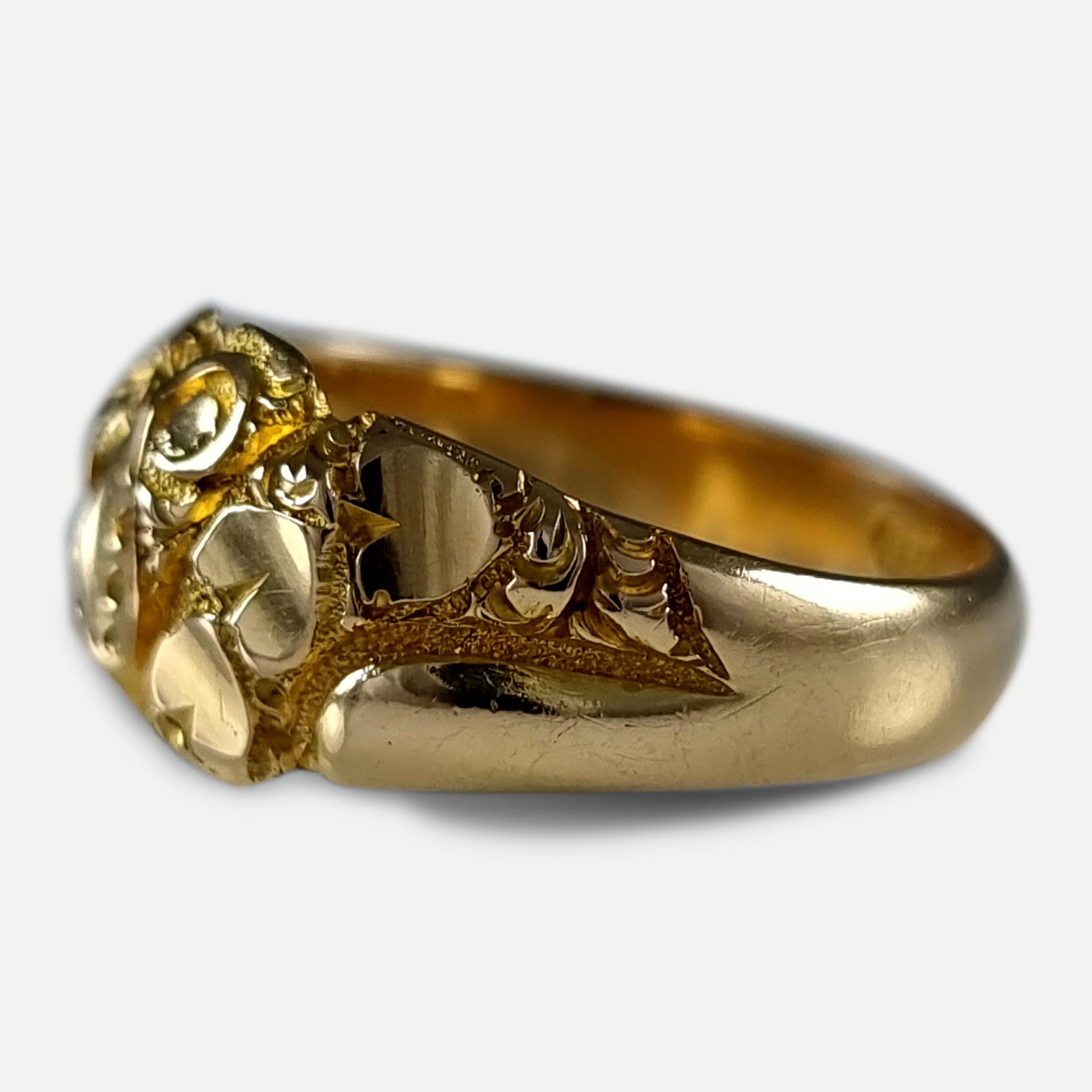 Edwardian 18 Carat Gold Engraved Keeper Ring, 1907 6