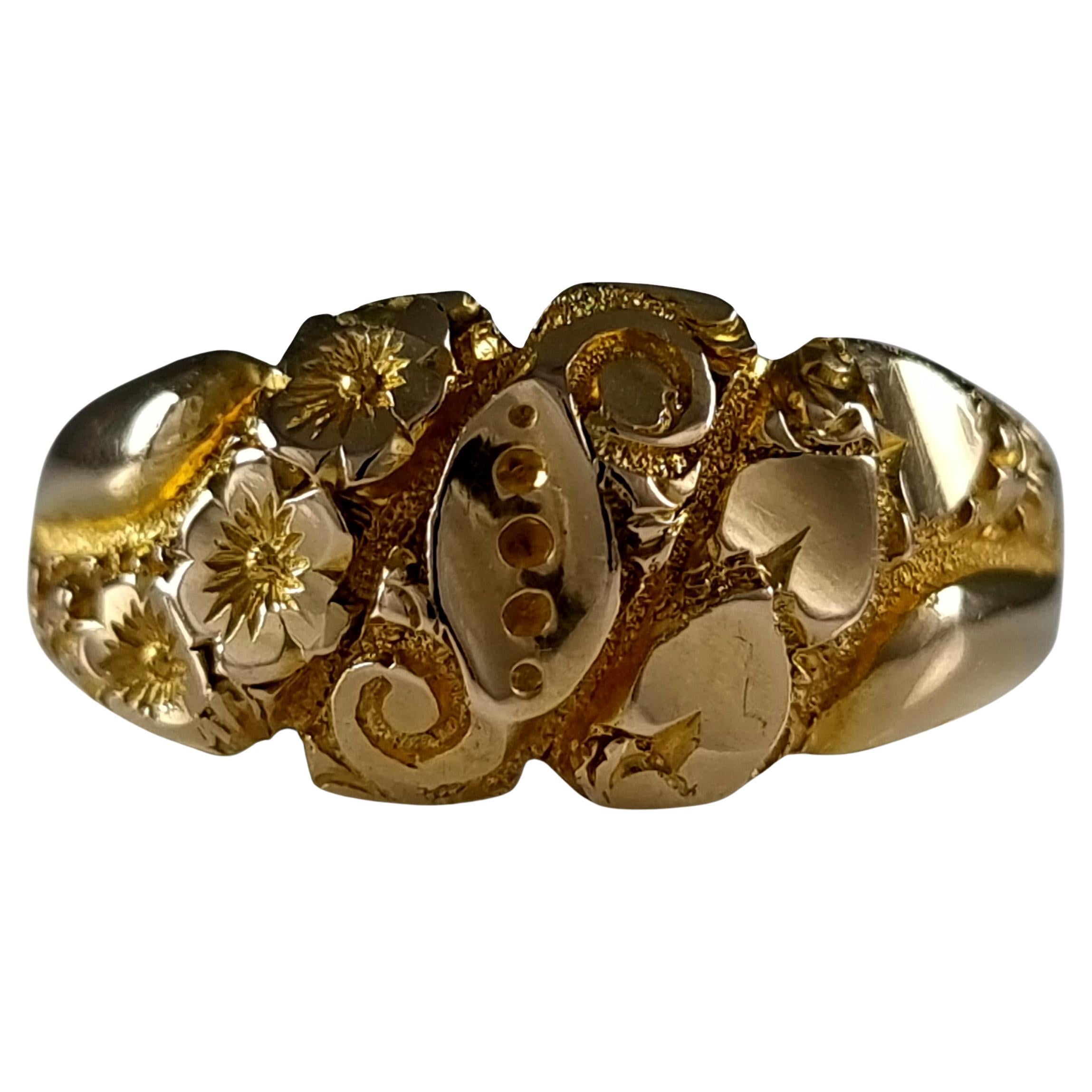 Edwardian 18 Carat Gold Engraved Keeper Ring, 1907