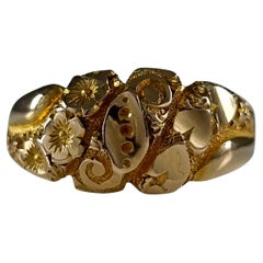 Antique Edwardian 18 Carat Gold Engraved Keeper Ring, 1907