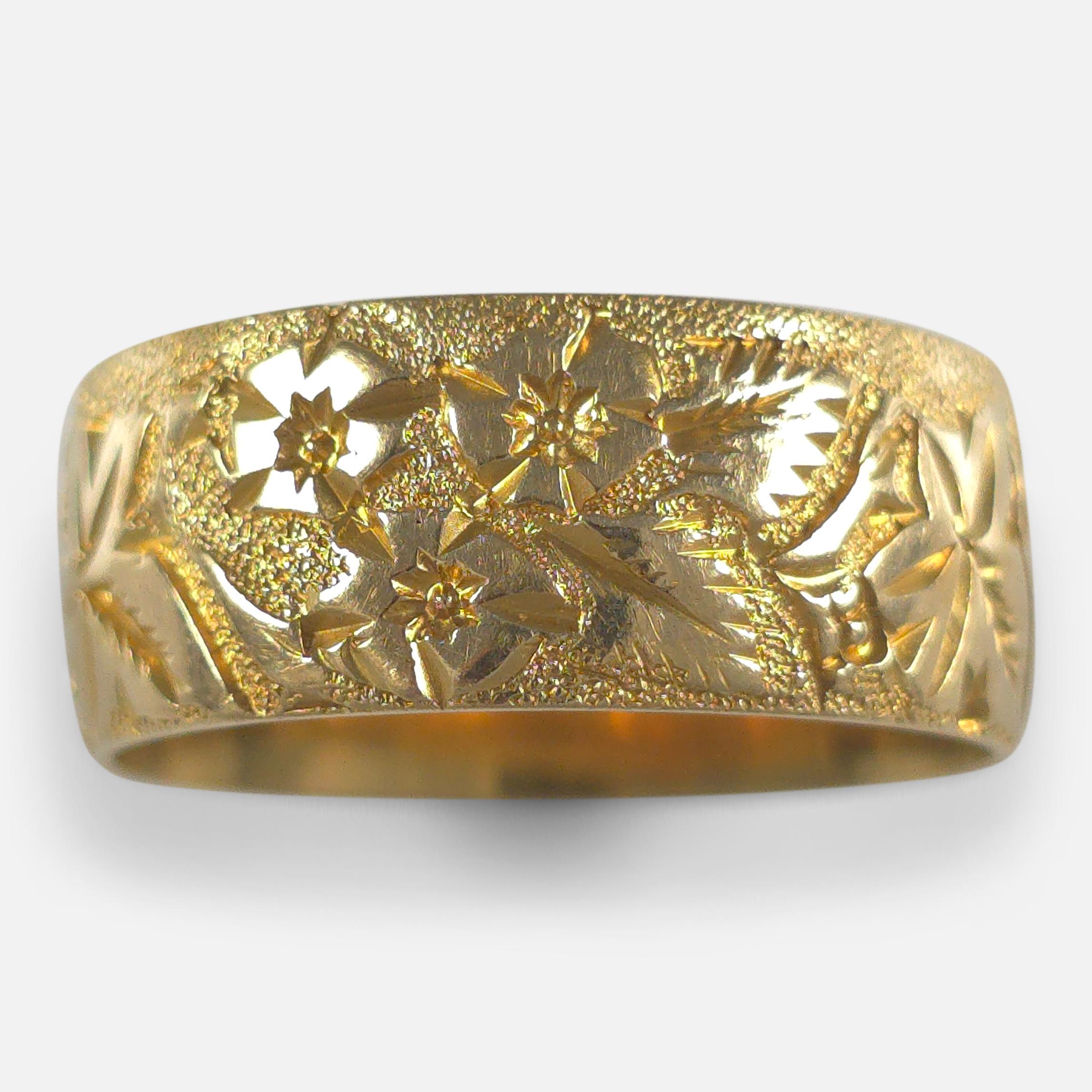 Edwardian 18ct Gold Engraved Keeper Ring 6