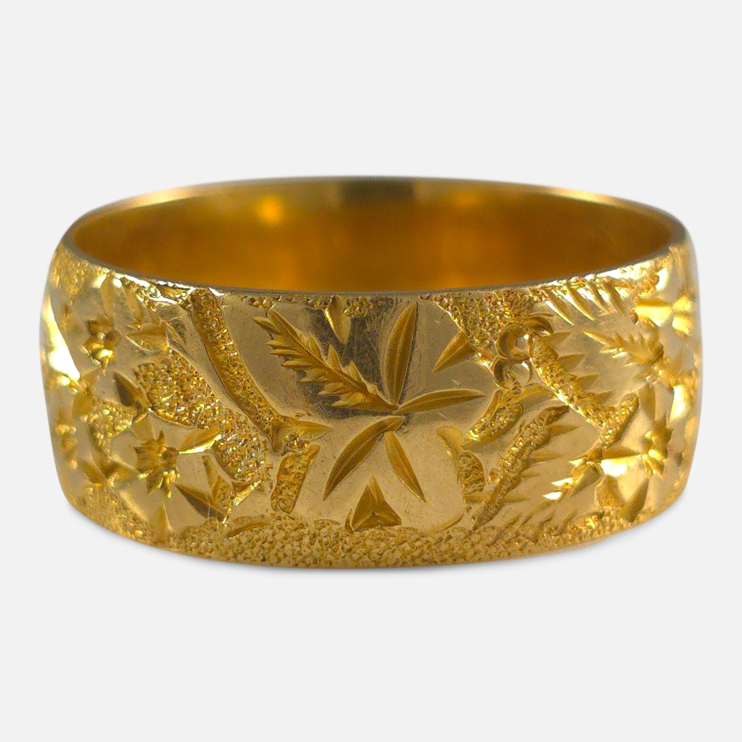 Edwardian 18ct Gold Engraved Keeper Ring 2
