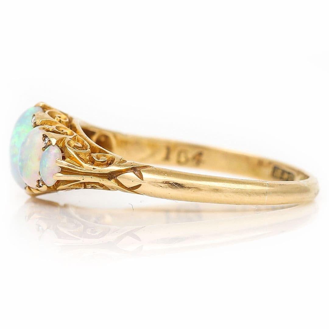 Edwardian 18ct Gold Five Stone Precious Opal and Diamond Ring, Circa 1910 In Good Condition In Lancashire, Oldham