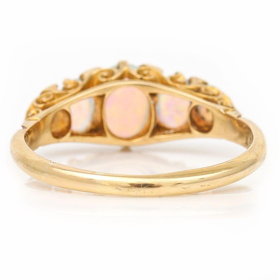 Edwardian 18ct Gold Five Stone Precious Opal and Diamond Ring, Circa 1910 3