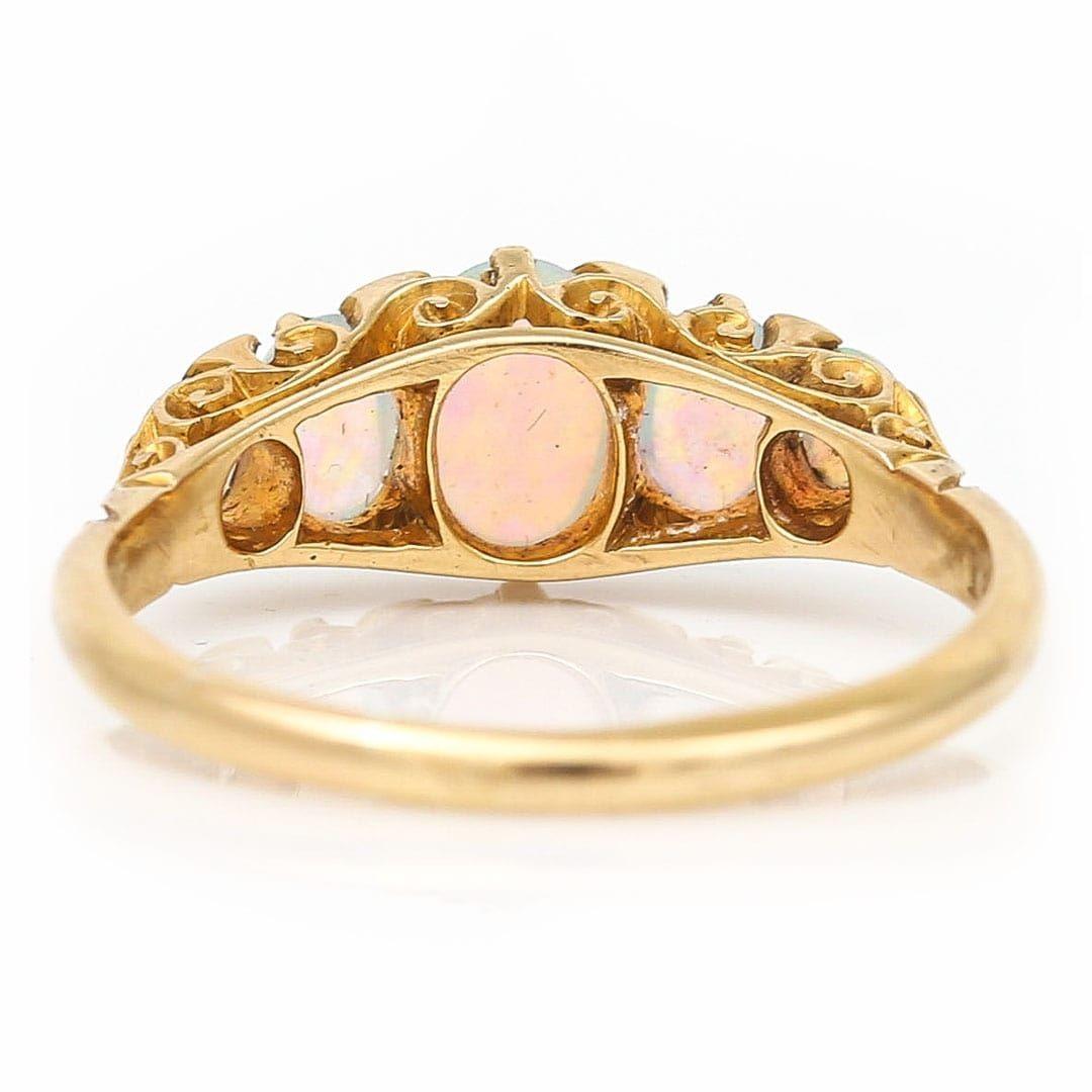 Edwardian 18ct Gold Five Stone Precious Opal and Diamond Ring, Circa 1910 4