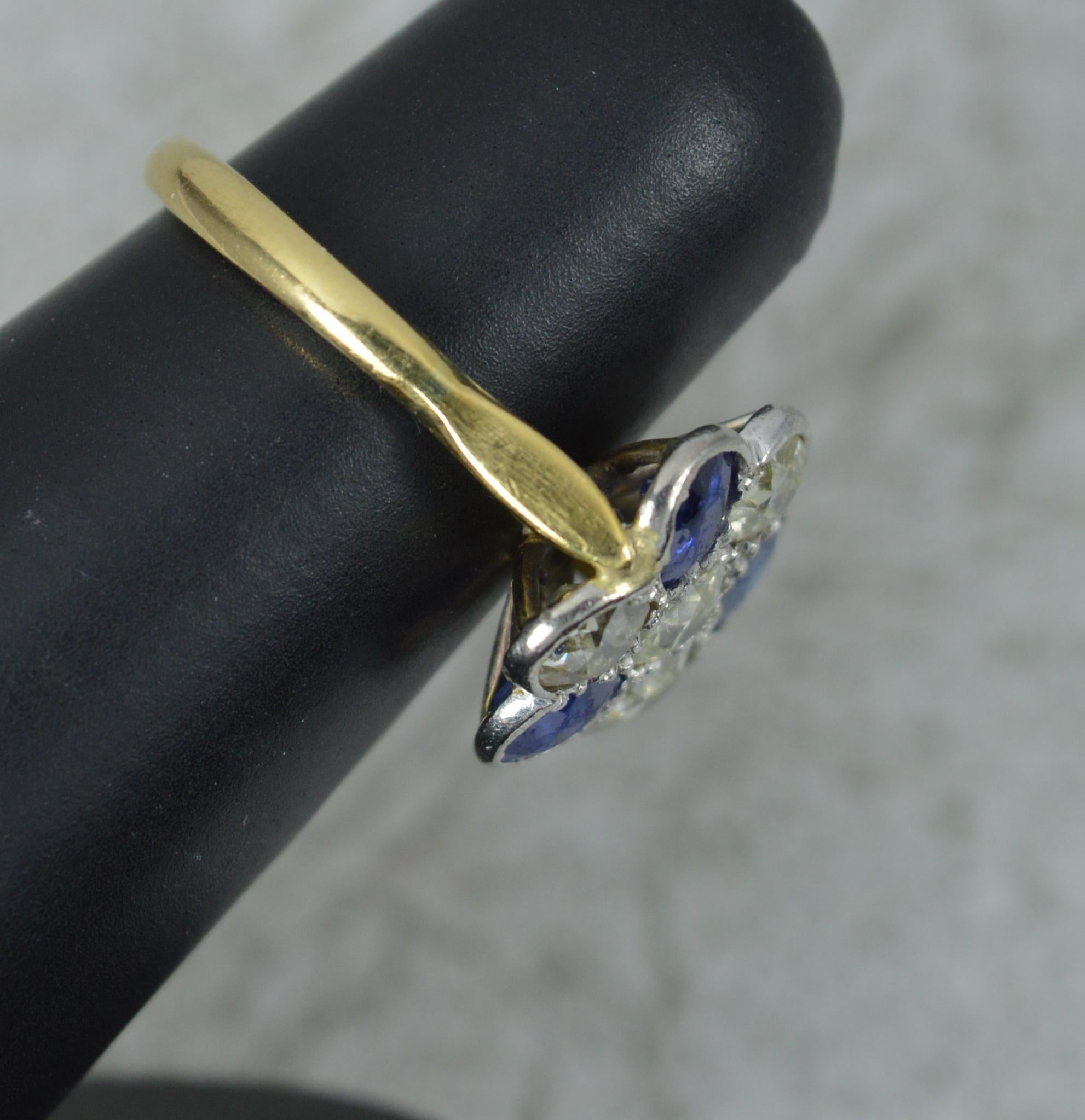 Edwardian 18ct Gold Old Cut Diamond and Sapphire Cluster Ring 8